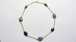 Collier labradorite, saphir, plaqué or