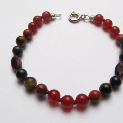 Bracelet Karneol, roter Jaspis, Tigerauge, Falkenauge, Granat
