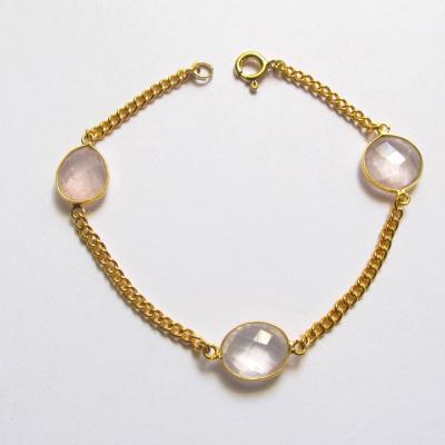 Bracelet Rosenquarz, vergoldet