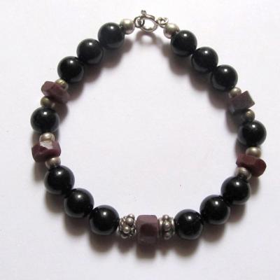 Bracelet Onyx, Rubin, Silber