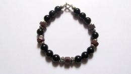 Bracelet onyx, rubis, argent