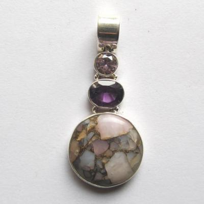 Pendentif opale, améthyste, topaze