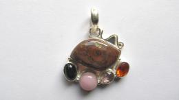 Pendentif jaspe, rhodonite, améthyste, grenat