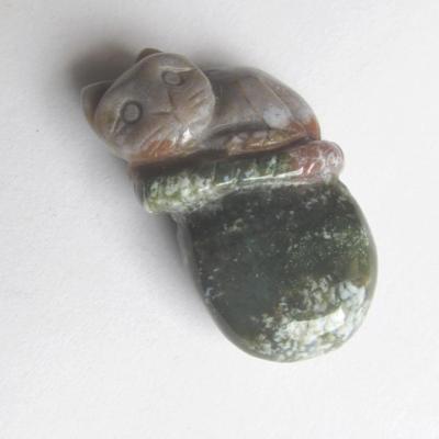 Pendentif chat jaspe vert