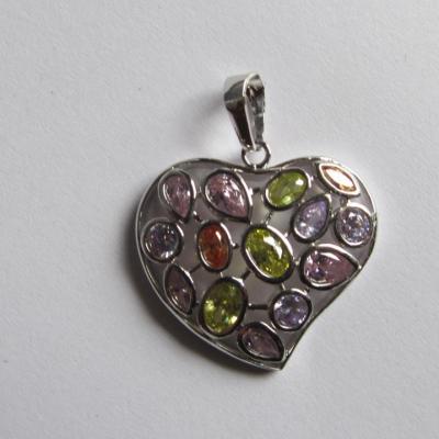 Pendentif coeur zircon, olivine, citrine