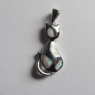 Pendentif chat opale, argent
