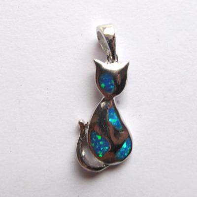 Pendentif chat opale, argent